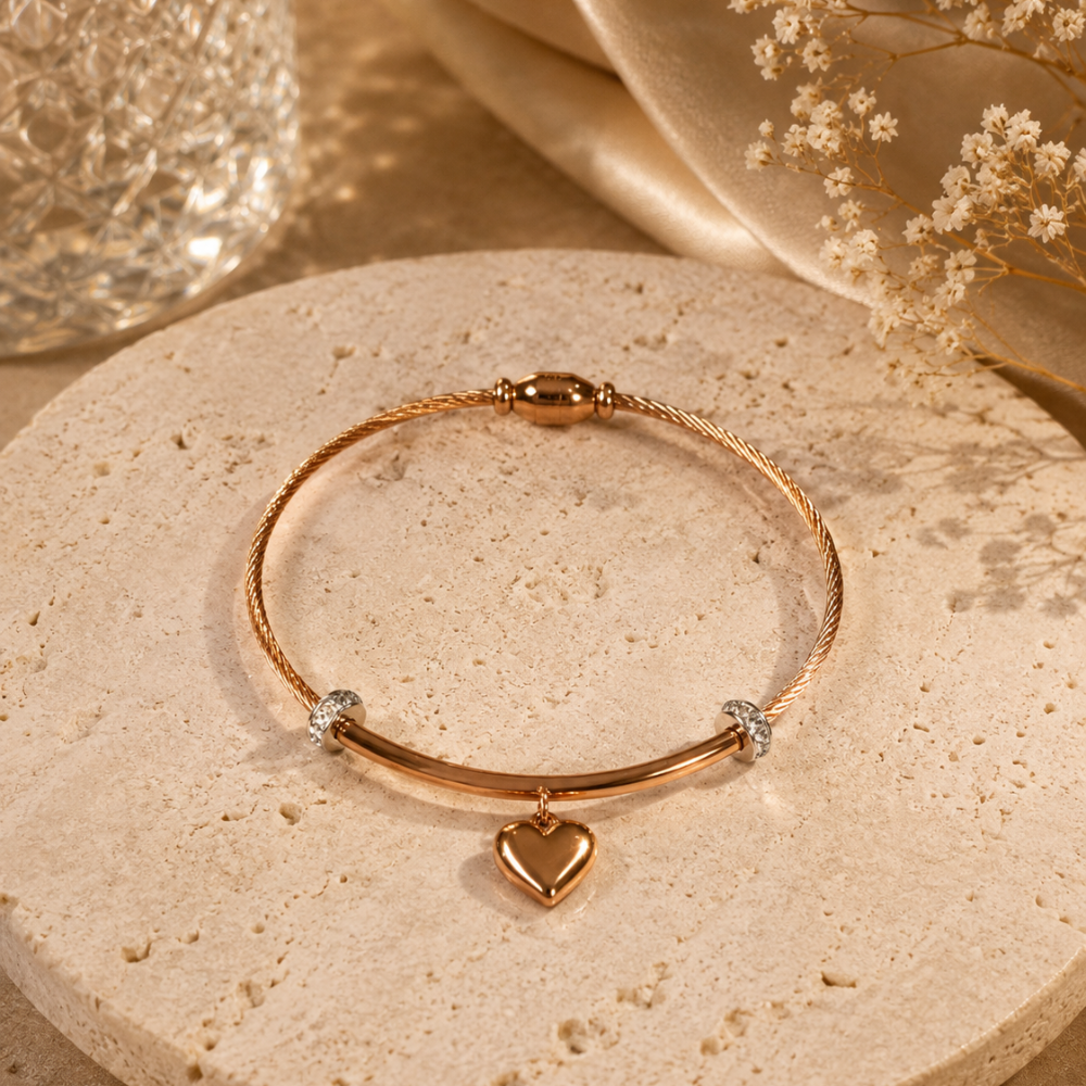 Heart Charm Cuff Bracelets