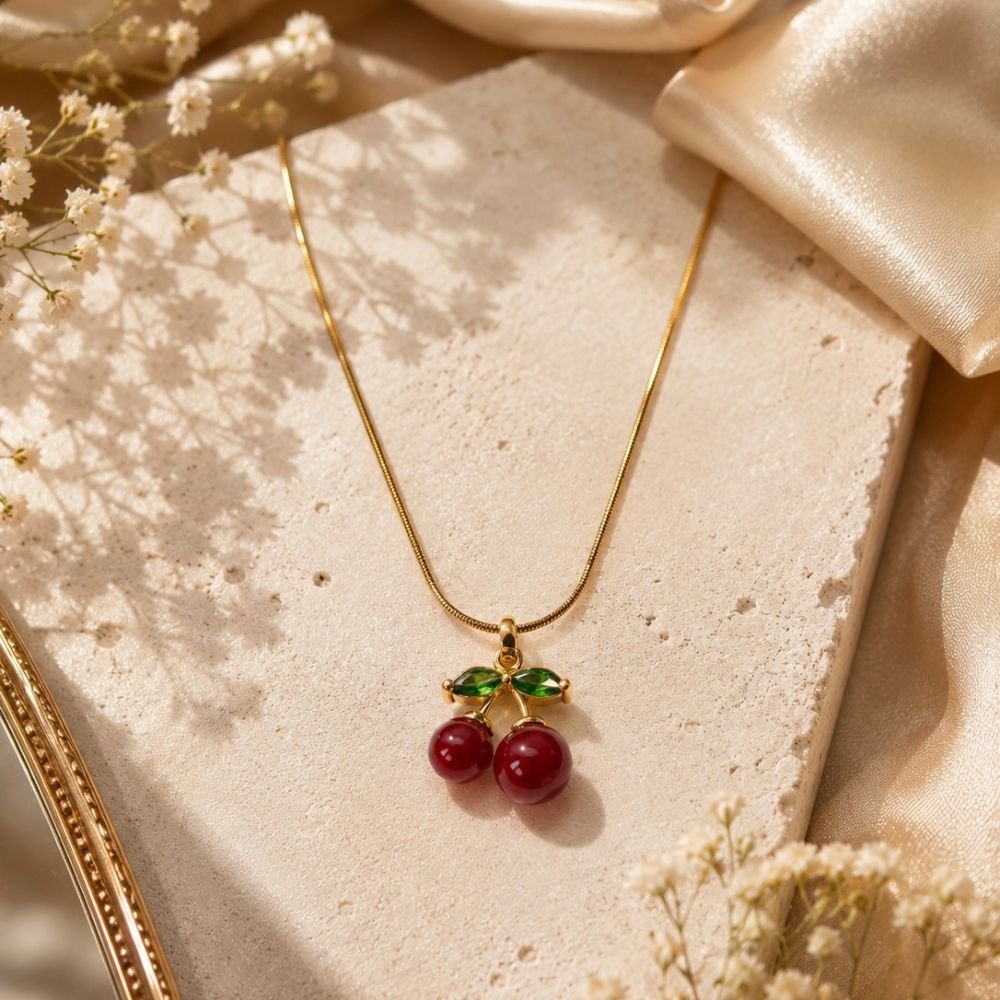 Ruby Cherry Pendant Necklace